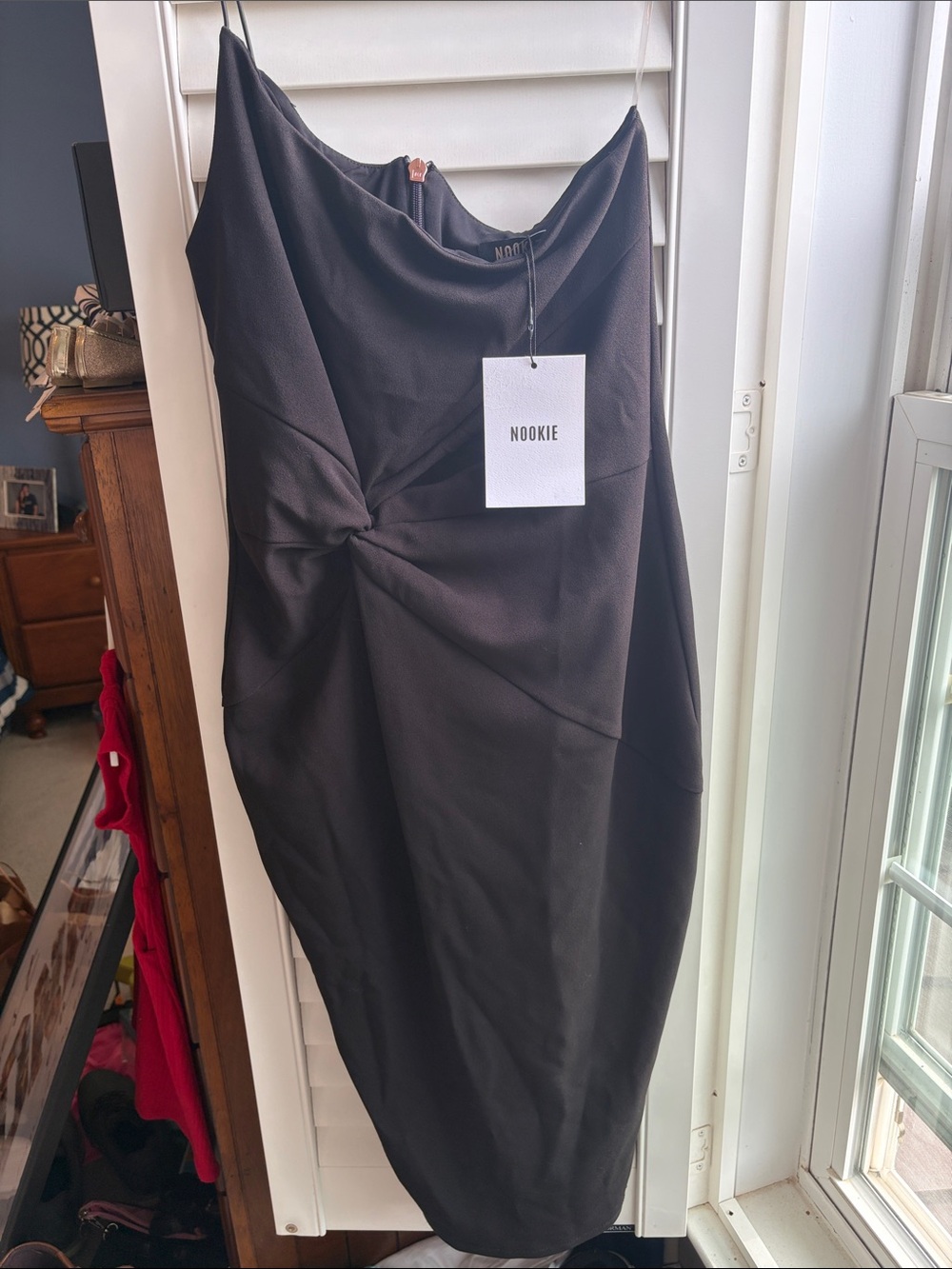 Black Nookie Lust one shoulder midi Twist-Front fully lined dress sz large